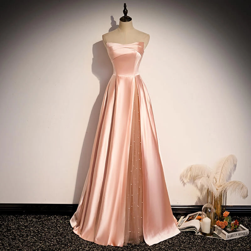 Glamorous Strapless Pink Satin Long Party Dress Formal Prom Dresses simple gentle atmospheric and unique desi Bring summer colors to enhance whiteness