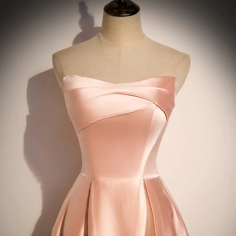 Glamorous Strapless Pink Satin Long Party Dress Formal Prom Dresses simple gentle atmospheric and unique desi Bring summer colors to enhance whiteness