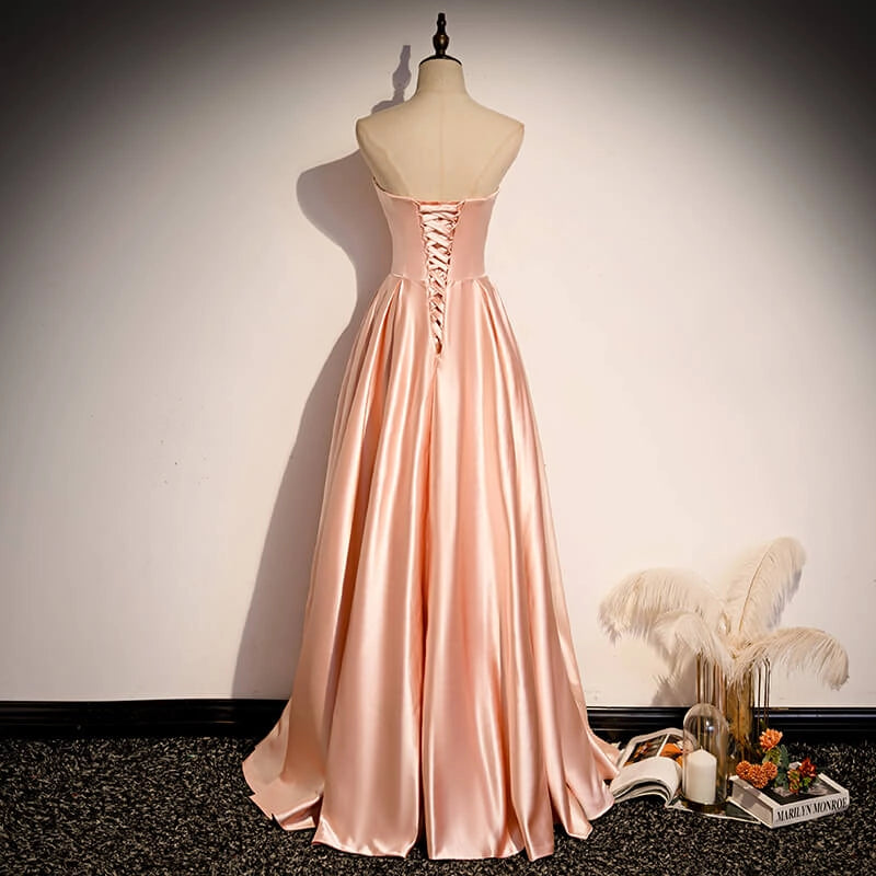 Glamorous Strapless Pink Satin Long Party Dress Formal Prom Dresses simple gentle atmospheric and unique desi Bring summer colors to enhance whiteness