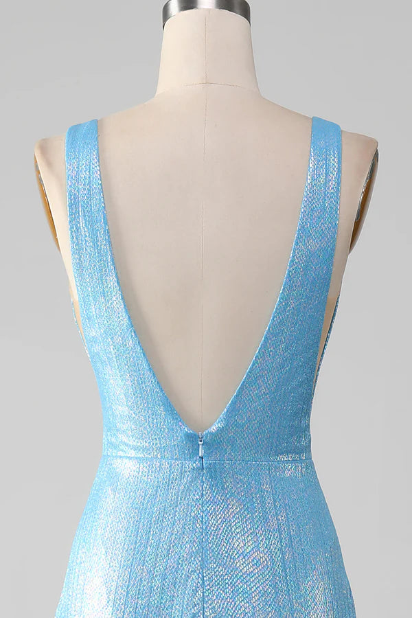 Glitter Blue V-neck Mermaid Prom Dress Simple gentle atmospheric and unique desig