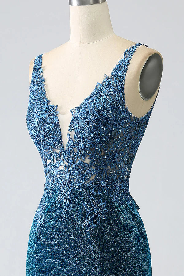 Glitter Dark Blue Mermaid Prom Dress with Beading simple gentle atmospheric and unique desi