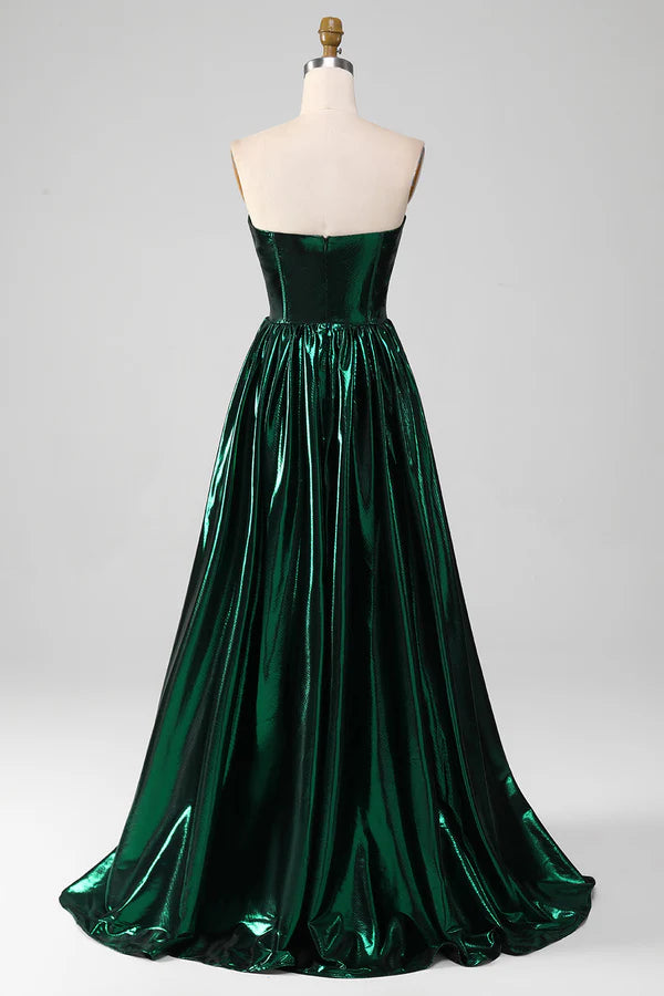 Glitter Dark Green Corset Metallic Long Prom Dress simple gentle atmospheric and unique desig