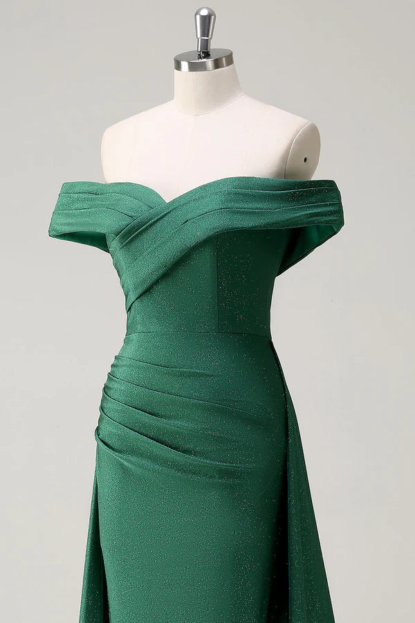 Glitter Dark Green Off the Shoulder Mermaid Prom Dress simple gentle atmospheric and unique desi Bring summer colors to enhance whiteness