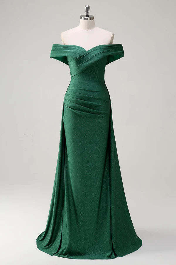 Glitter Dark Green Off the Shoulder Mermaid Prom Dress simple gentle atmospheric and unique desi Bring summer colors to enhance whiteness