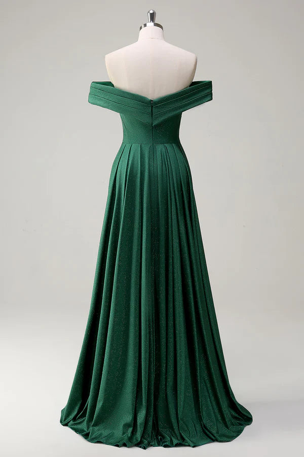 Glitter Dark Green Off the Shoulder Mermaid Prom Dress simple gentle atmospheric and unique desi Bring summer colors to enhance whiteness