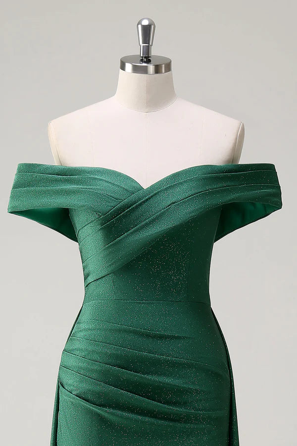 Glitter Dark Green Off the Shoulder Mermaid Prom Dress simple gentle atmospheric and unique desi Bring summer colors to enhance whiteness