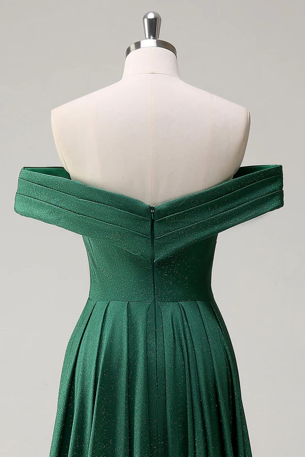 Glitter Dark Green Off the Shoulder Mermaid Prom Dress simple gentle atmospheric and unique desi Bring summer colors to enhance whiteness