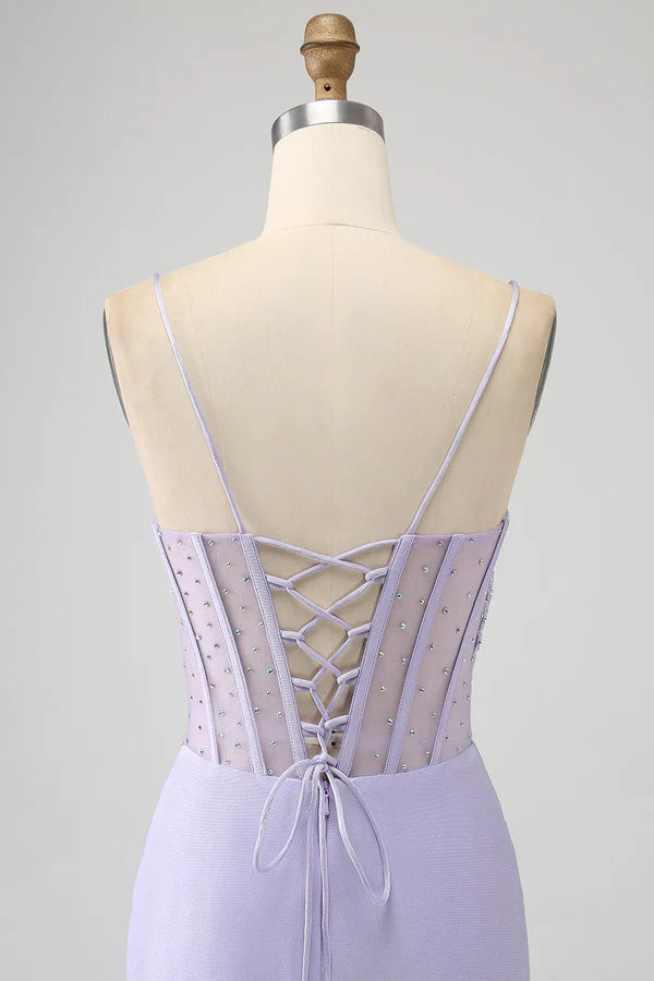 Glitter Lilac Corset Mermaid Long Prom Dress with Slit simple gentle atmospheric and unique desi