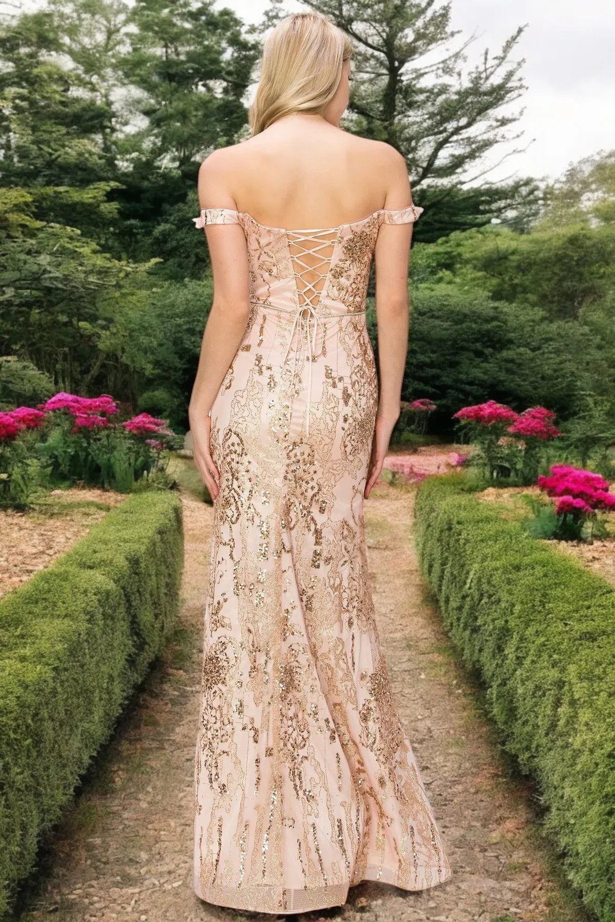 Glittering Mermaid Sweetheart Off Shoulder Lace Up Back Floor Length Prom Dress