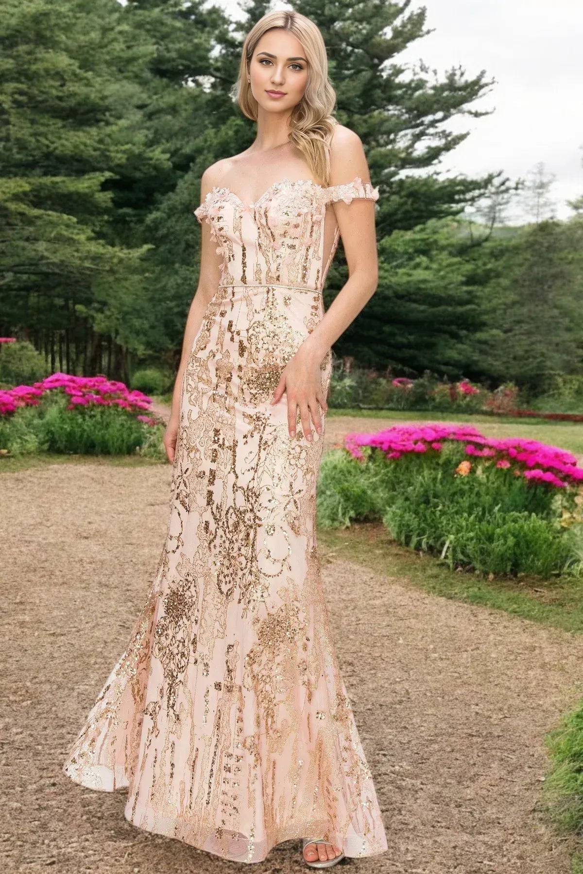 Glittering Mermaid Sweetheart Off Shoulder Lace Up Back Floor Length Prom Dress