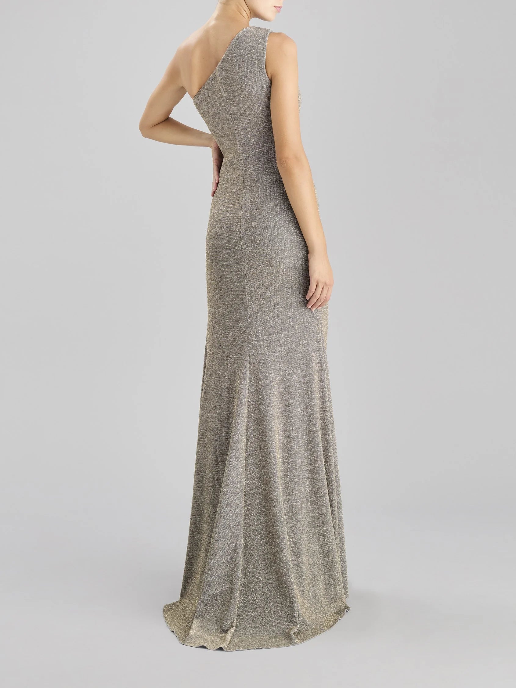 Gold One-Shoulder Ruched Maxi Dress with Side Slit Mermaid knit party dress Bridesmaid Dresses