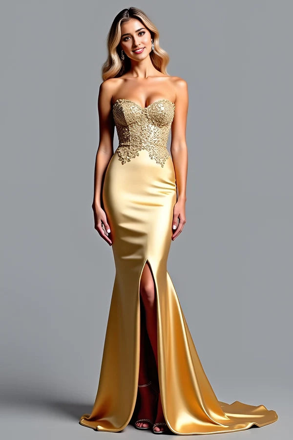 Golden Mermaid Sweetheart Prom Dress With Slit simple gentle atmospheric and unique desi Bring summer colors to enhance whiteness
