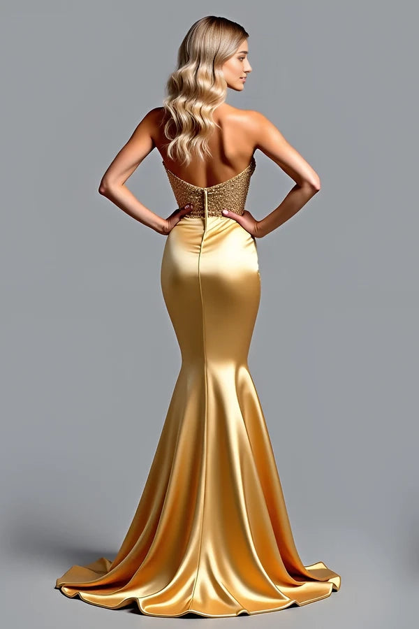Golden Mermaid Sweetheart Prom Dress With Slit simple gentle atmospheric and unique desi Bring summer colors to enhance whiteness