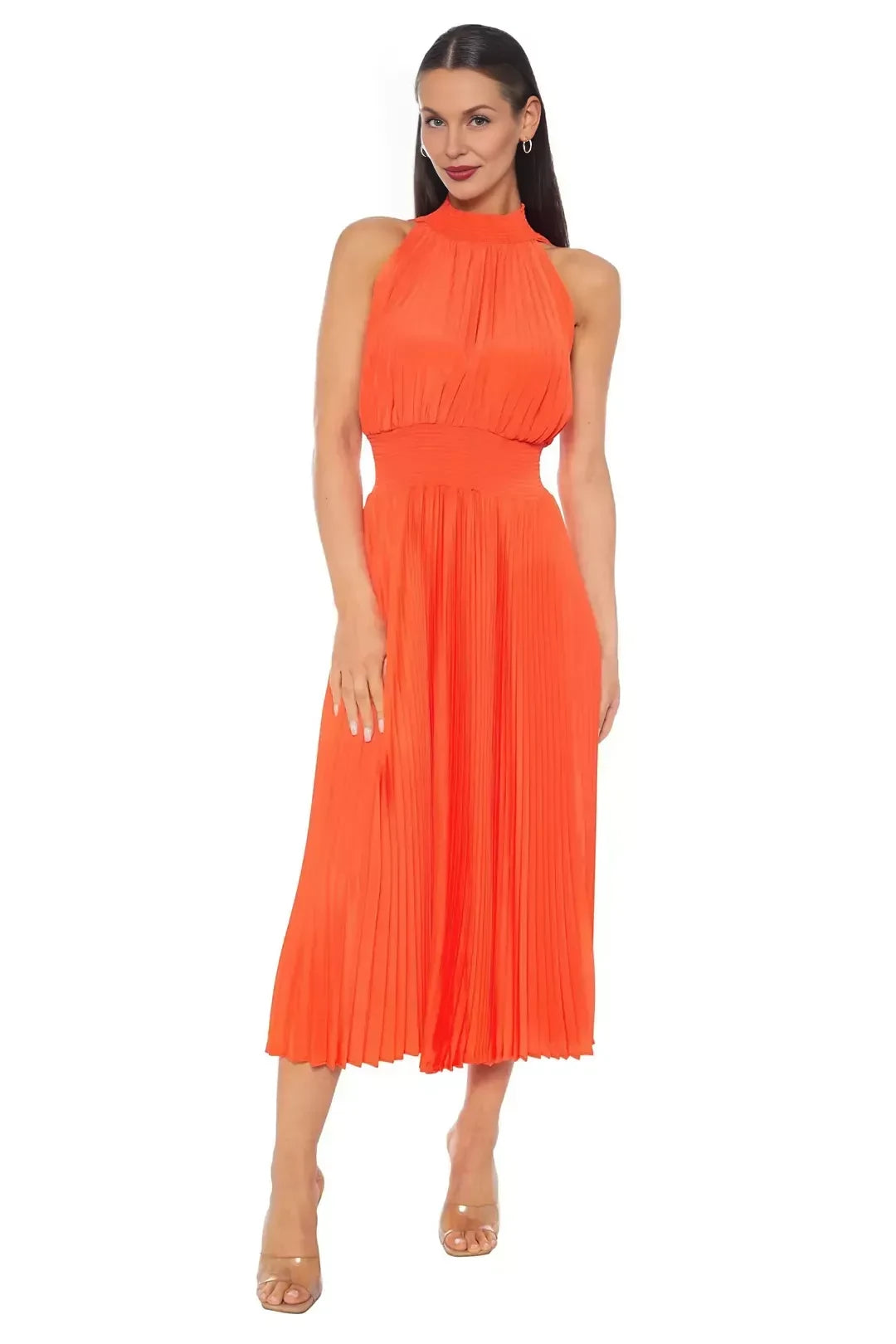 Gorgeous A Line High Neck Sleeveless Keyhole Back Midi Length Mother of the Bride Dress