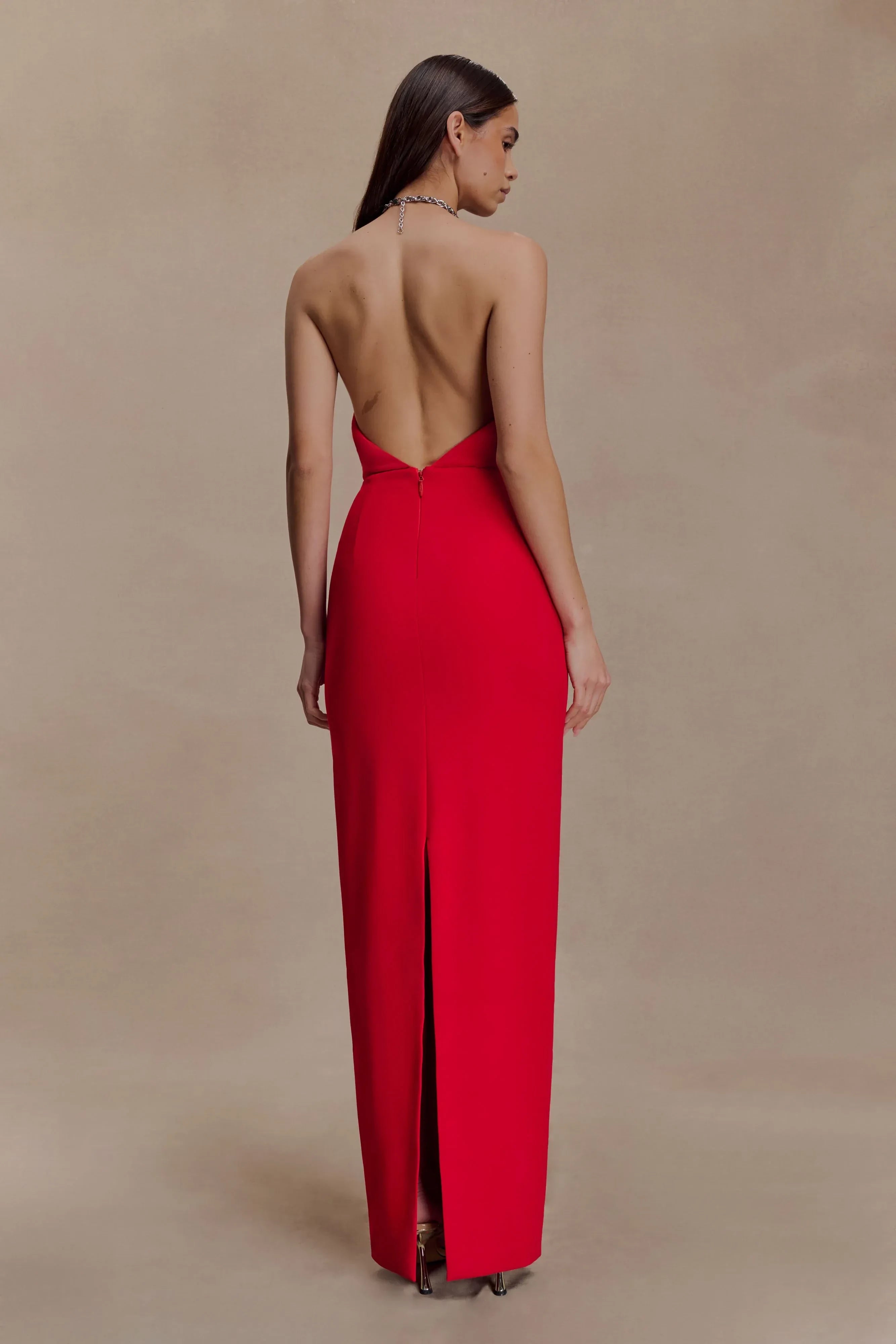 Gorgeous Sheath Halter Neck Sleeveless Open Back Floor Length Prom Dress