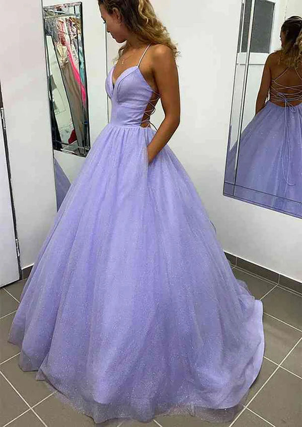 Gorgeous A-Line V-Neck Glitter Prom Dress/Evening Dress with Pockets for Special Occasions Simple gentle atmospheric and unique design