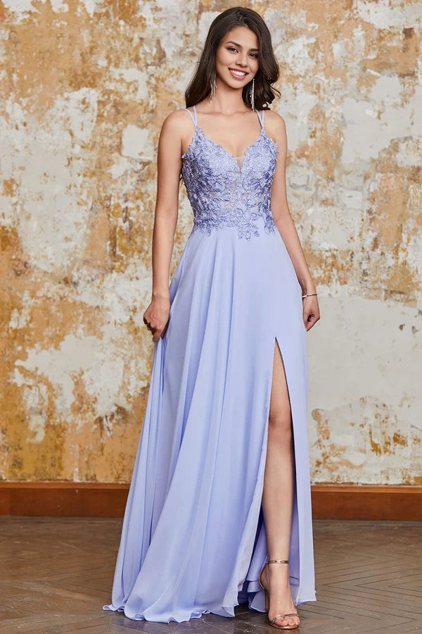 Gorgeous A Line Spaghetti Straps Lavender Long Prom Dress with Criss Cross Back simple gentle atmospheric and unique desi