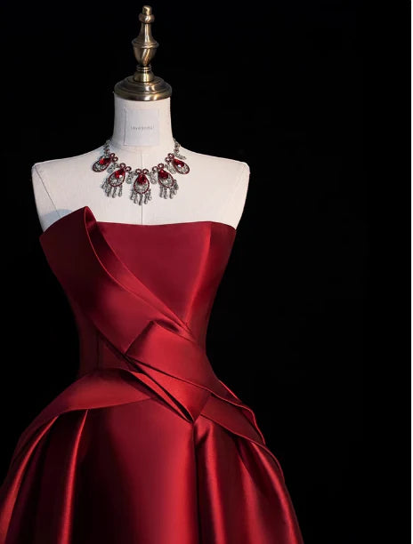 Gorgeous Ball Gown Strapless Burgundy Prom Dresses Formal Summer Wedding Guest Dresses Wedding Guest Outfits  simple gentle atmospheric and unique desi Bring summer colors to enhance whiteness