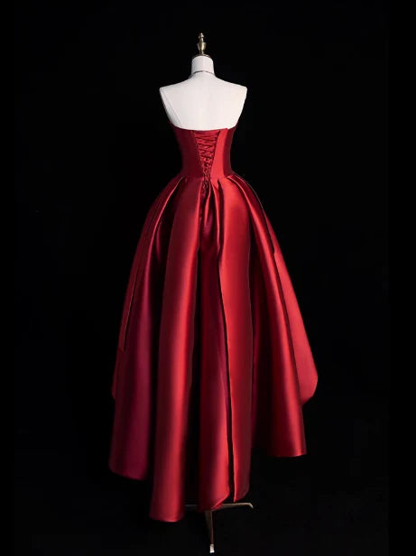 Gorgeous Ball Gown Strapless Burgundy Prom Dresses Formal Summer Wedding Guest Dresses Wedding Guest Outfits  simple gentle atmospheric and unique desi Bring summer colors to enhance whiteness