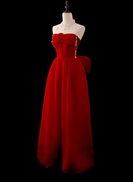 Gorgeous Ball Gown Strapless Red Prom Dresses Formal Summer Wedding Guest Dresses Wedding Guest Outfits With Scarf simple gentle atmospheric and unique desi Bring summer colors to enhance whiteness