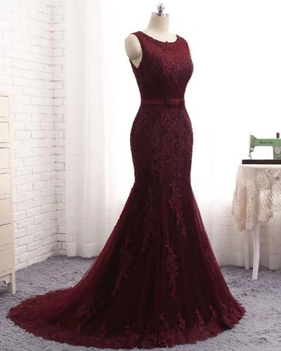 Gorgeous Burgundy Mermaid Prom Dress With Lace Appliques Simple gentle atmospheric and unique design
