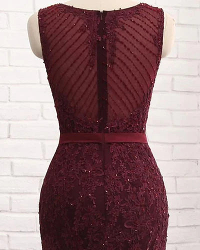 Gorgeous Burgundy Mermaid Prom Dress With Lace Appliques Simple gentle atmospheric and unique design