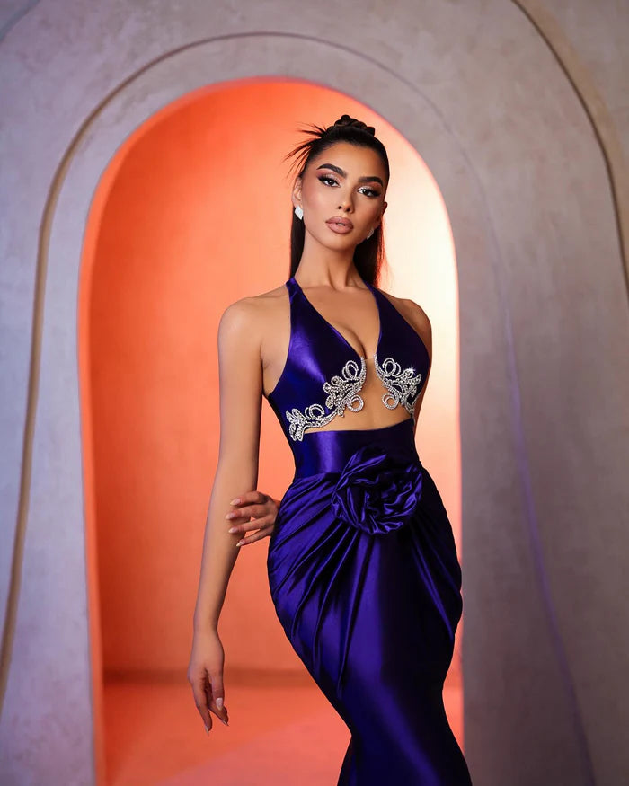 Gorgeous Column V-neck Sleeveless Appliquéd Satin Prom Dress with Stylish Design Simple gentle atmospheric and unique design