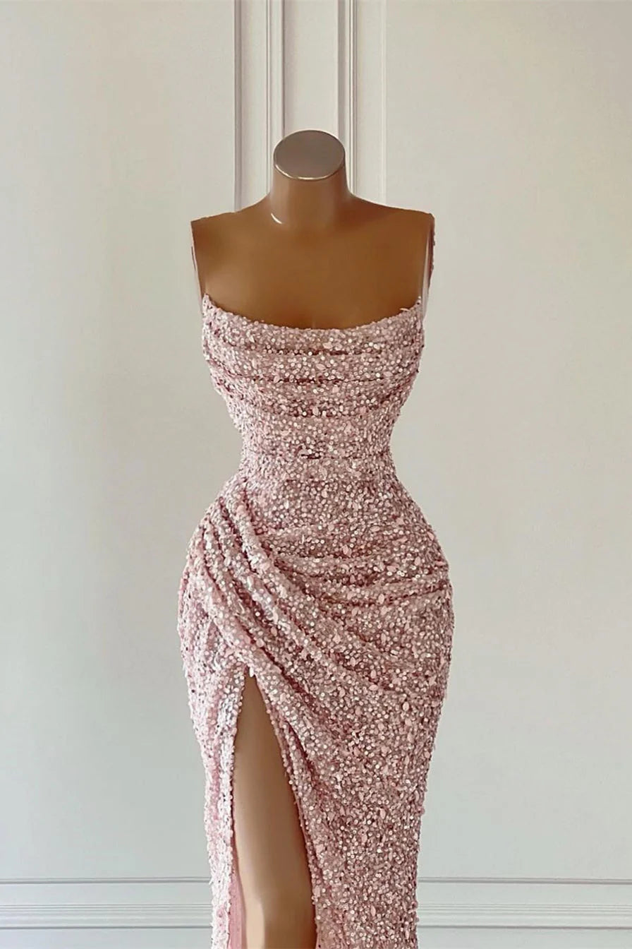 Gorgeous Light Pink Sequined Sleeveless Prom Dress With Slit simple gentle atmospheric and unique desi Bring summer colors to enhance whiteness