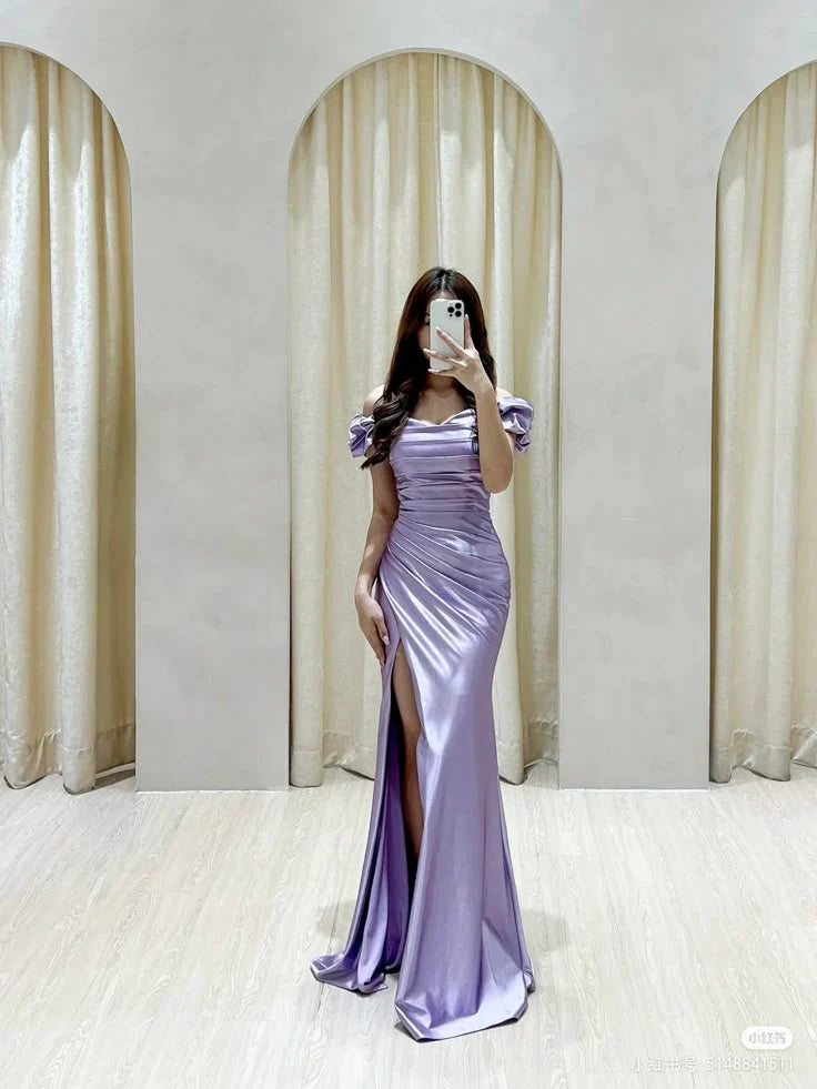 Gorgeous Mermaid Off The Shoulder Lilac Party Prom Dresses Formal Summer Wedding Guest Dresses Wedding Guest Outfits simple gentle atmospheric and unique desi Bring summer colors to enhance whiteness
