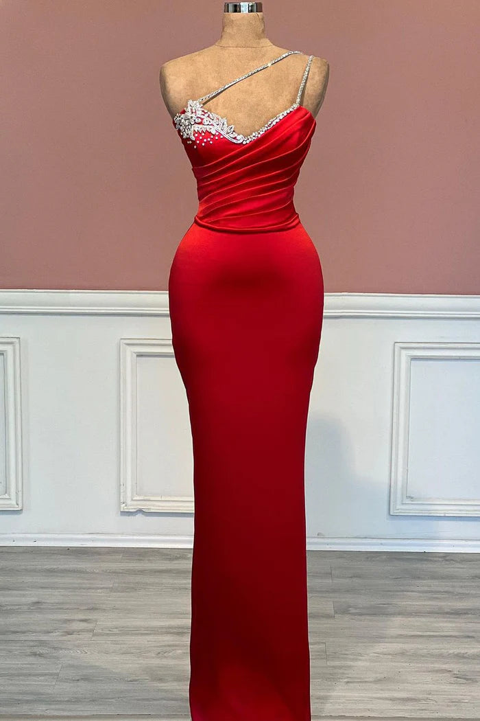 Gorgeous Mermaid Sweetheart Red One Shoulder Straps Jewels Prom Dress Simple gentle atmospheric and unique design ﻿