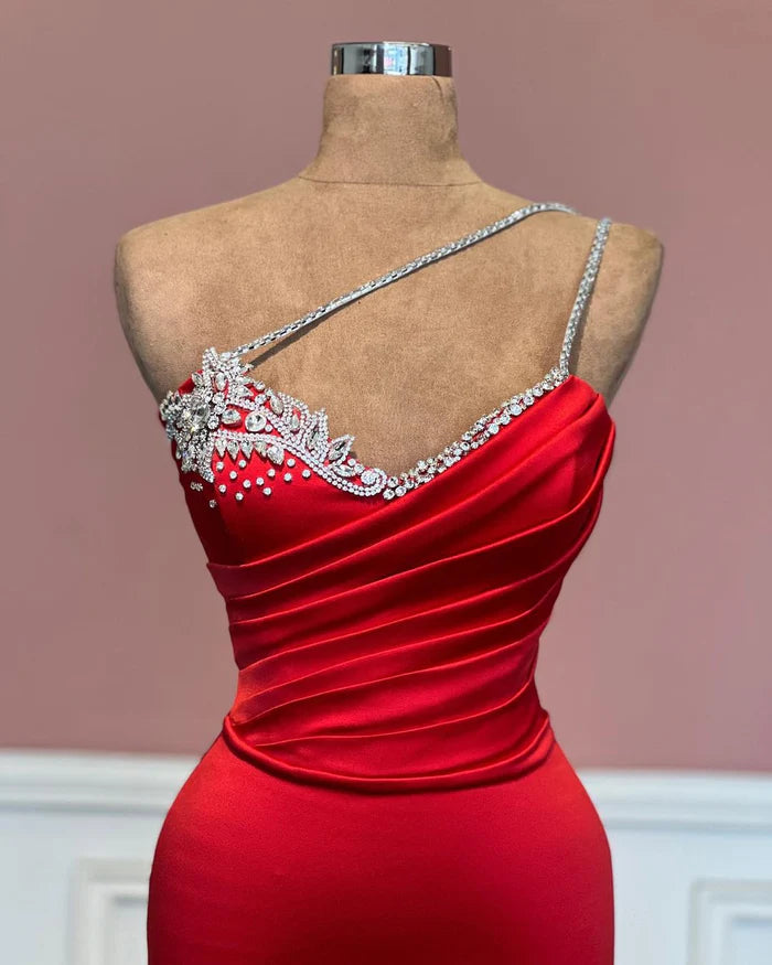 Gorgeous Mermaid Sweetheart Red One Shoulder Straps Jewels Prom Dress Simple gentle atmospheric and unique design ﻿