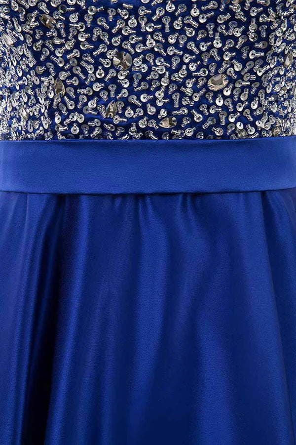 Gorgeous Satin Halter Ruffle Backless Prom Dresses with Beadings Top Simple gentle atmospheric and unique design