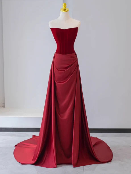 Gorgeous Sheath Strapless Satin Prom Dresses Formal Summer Wedding Guest Dresses Wedding Guest Outfits With Scarf  simple gentle atmospheric and unique desi Bring summer colors to enhance whiteness