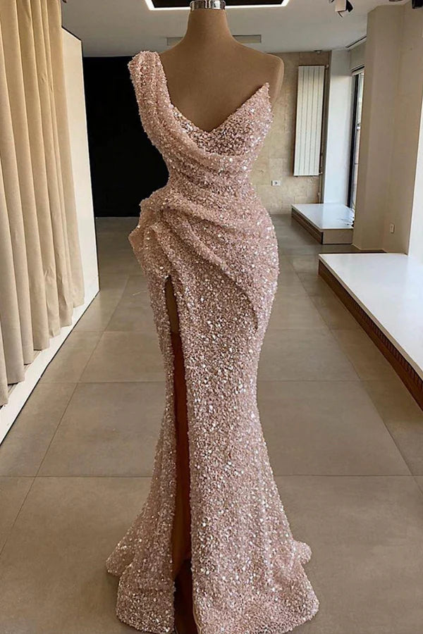 Gorgeous Sleeveless Sequins Prom Dress Mermaid Long Slit Simple gentle atmospheric and unique design