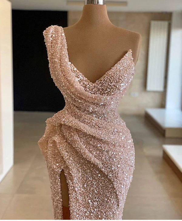 Gorgeous Sleeveless Sequins Prom Dress Mermaid Long Slit Simple gentle atmospheric and unique design