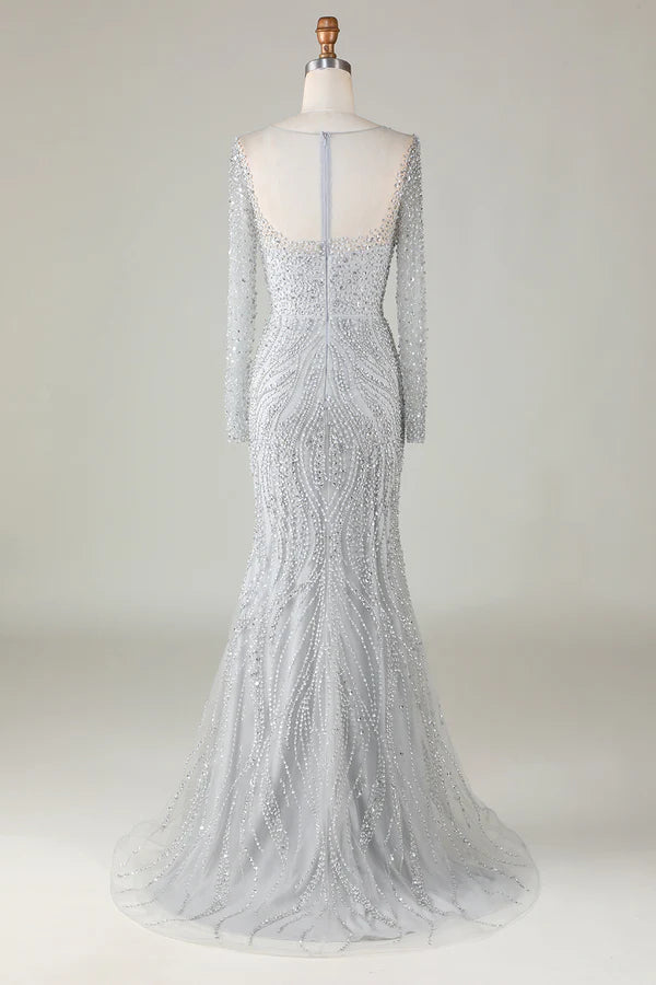 Gorgeous Sparkly Grey Beaded Mermaid Long Prom Dress simple gentle atmospheric and unique desi