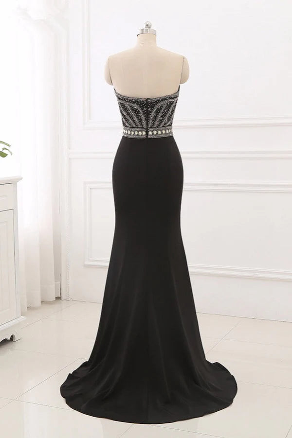 Gorgeous Strapless Sweetheart Black Mermaid Prom Dresses with Rhinestones Simple gentle atmospheric and unique design