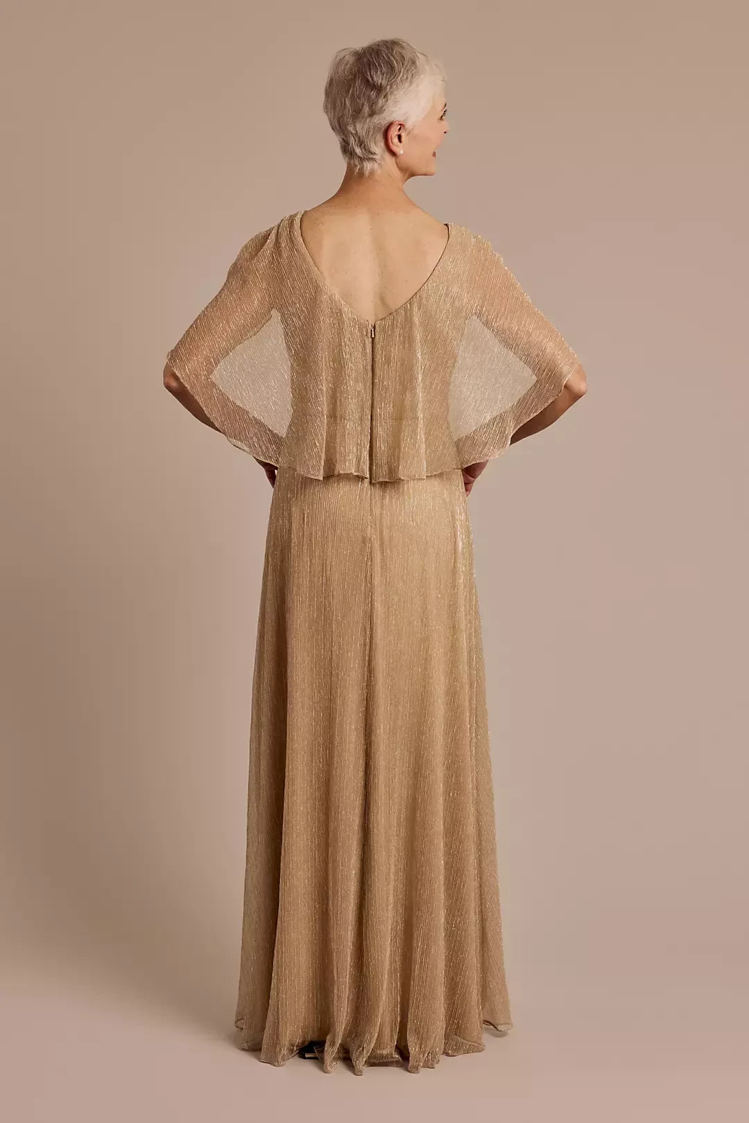 Graceful A Line Boat Neck Flutter Sleeve Zipper Back Floor Length Mother of the Bride Dress