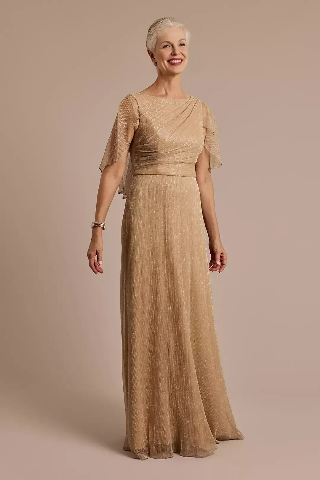 Graceful A Line Boat Neck Flutter Sleeve Zipper Back Floor Length Mother of the Bride Dress