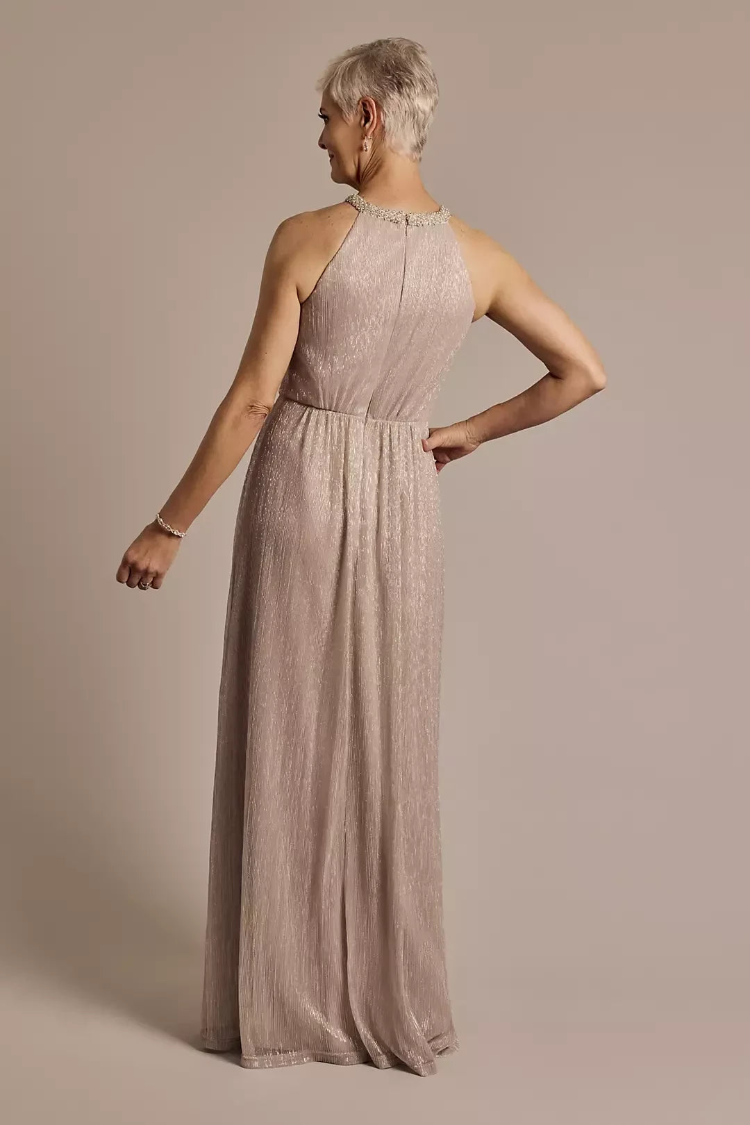 Graceful A Line Halter Neck Sleeveless Ruched Back Floor Length Mother of the Bride Dress