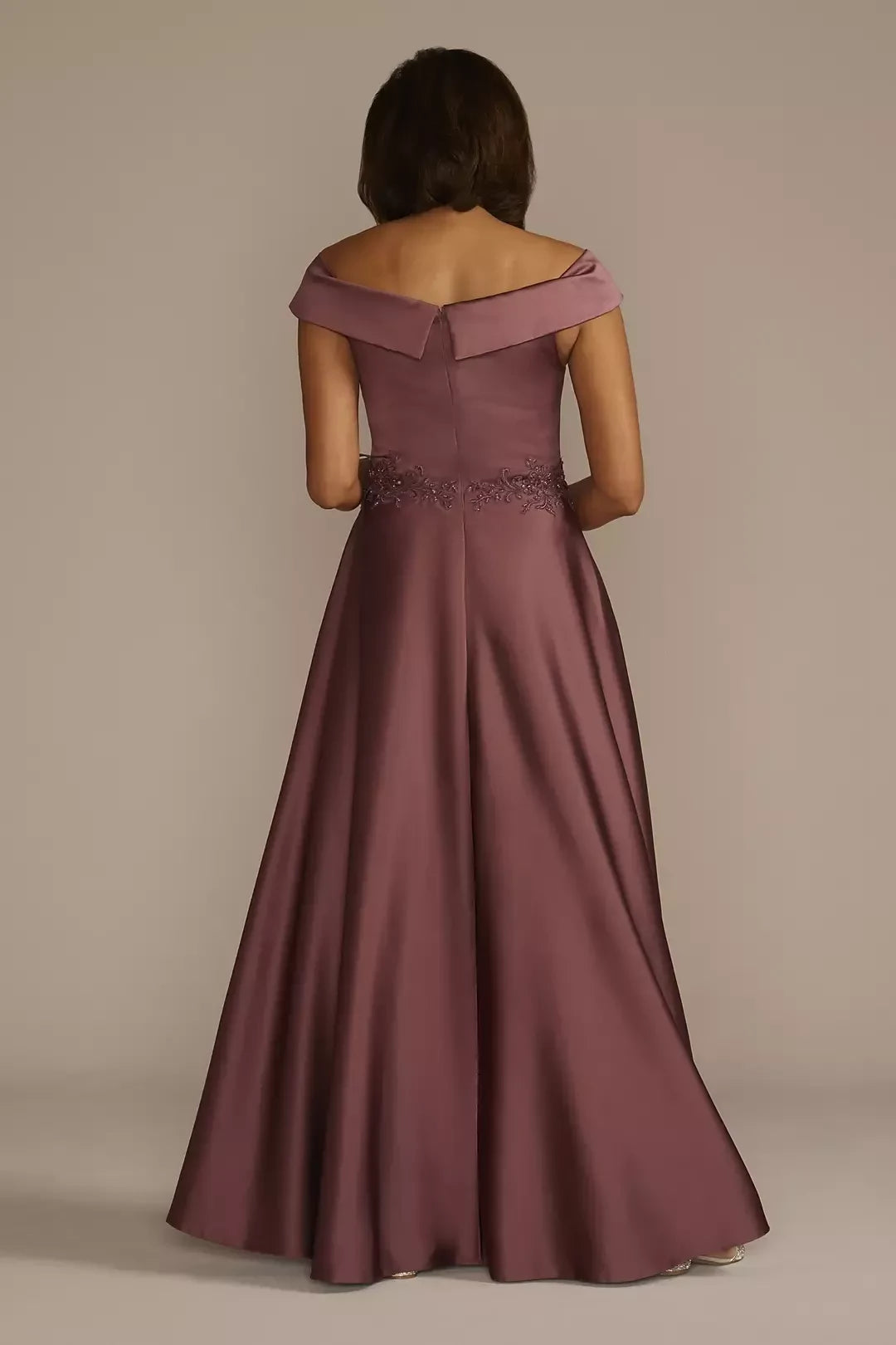 Graceful A Line Off Shoulder Cap Sleeve Lace Back Floor Length Mother of the Bride Dress