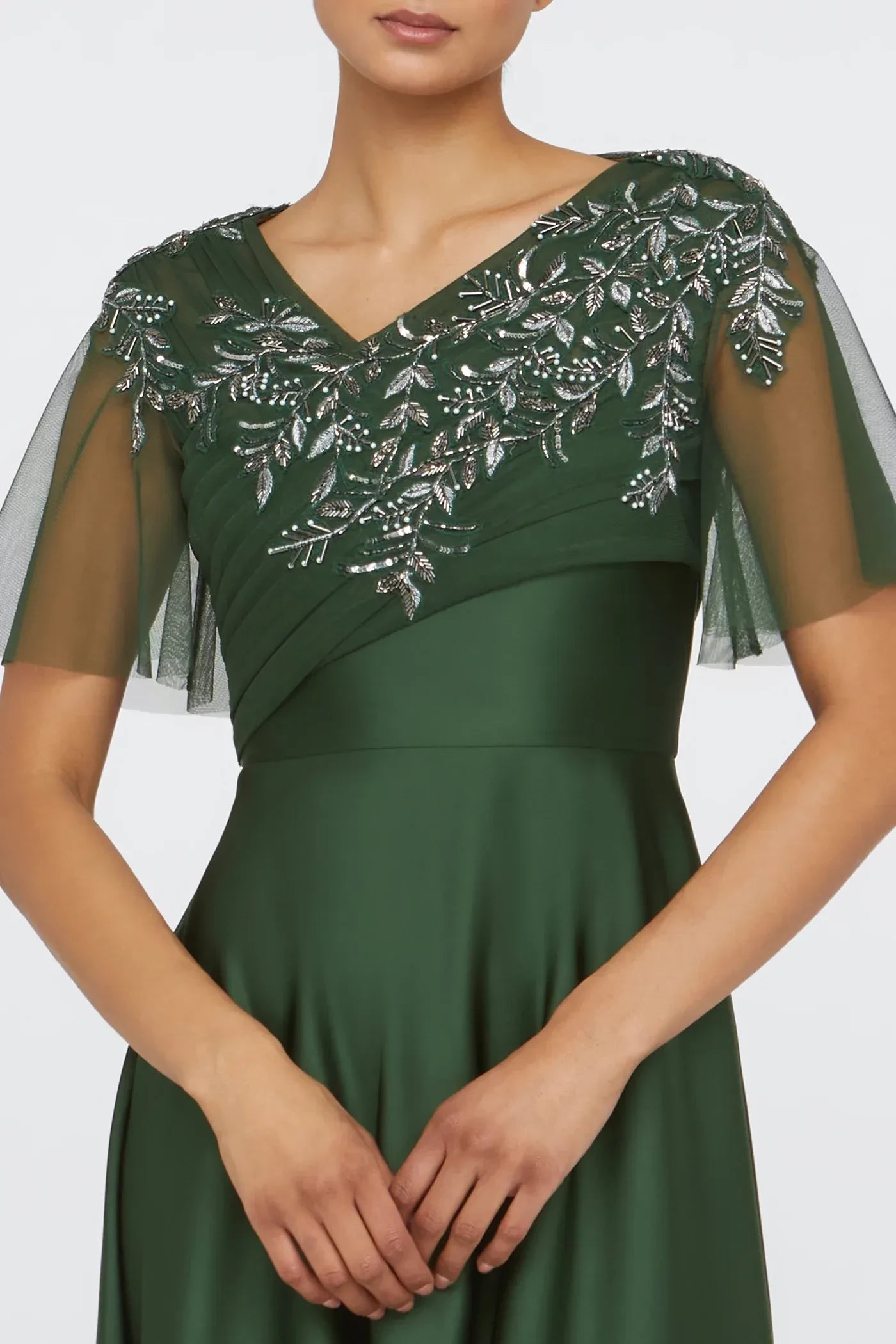 Graceful A Line V Neck Cape Short Sleeve Tie Back Floor Length Prom Dress