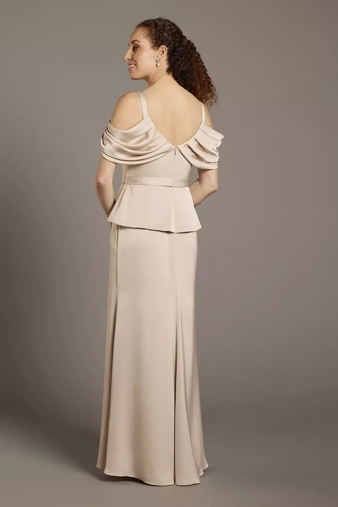Graceful Mermaid Off Shoulder Flutter Sleeve Embellished Back Floor Length Mother of the Bride Dress