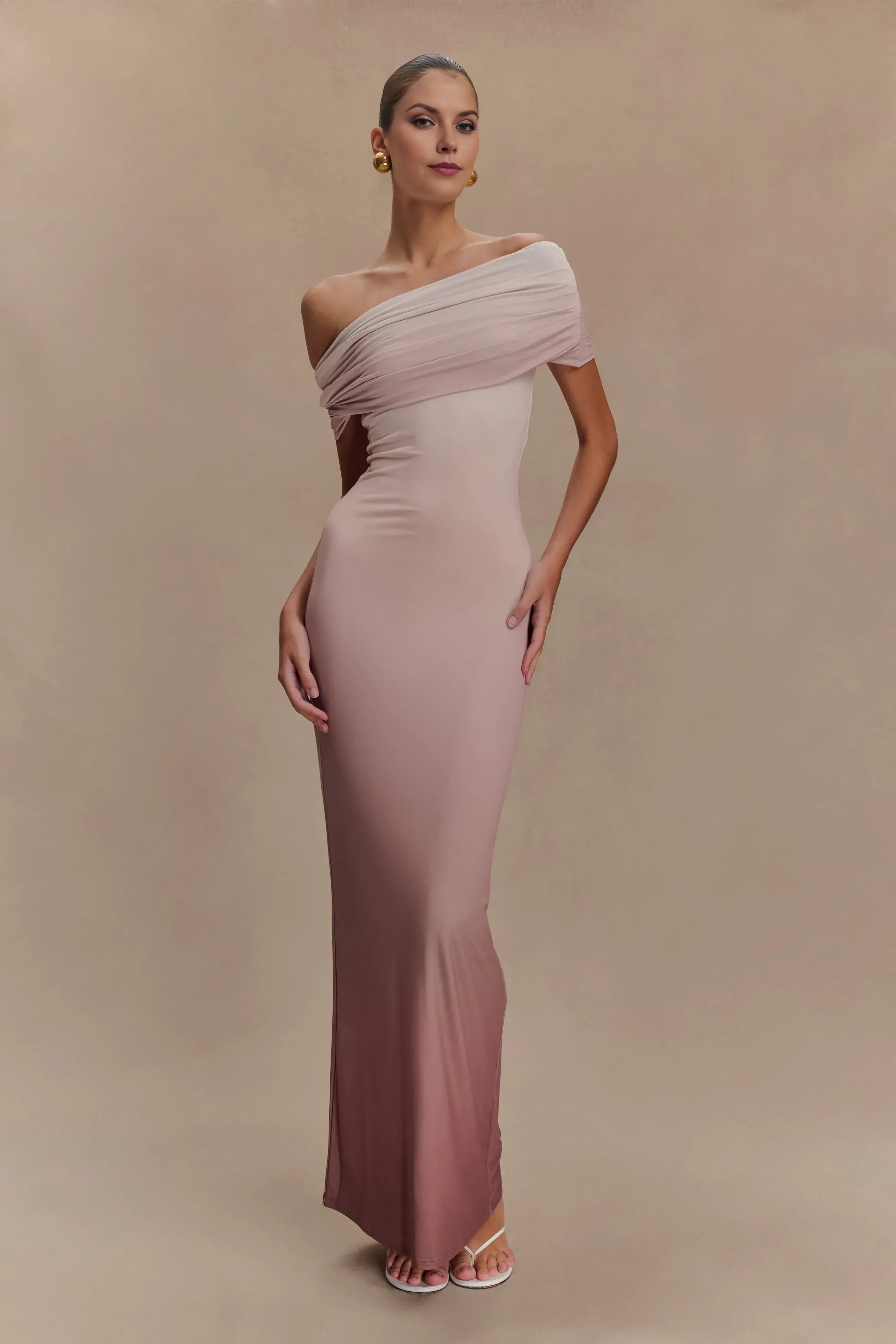 Graceful Mermaid One Shoulder Cap Sleeve Draped Back Floor Length Prom Dress