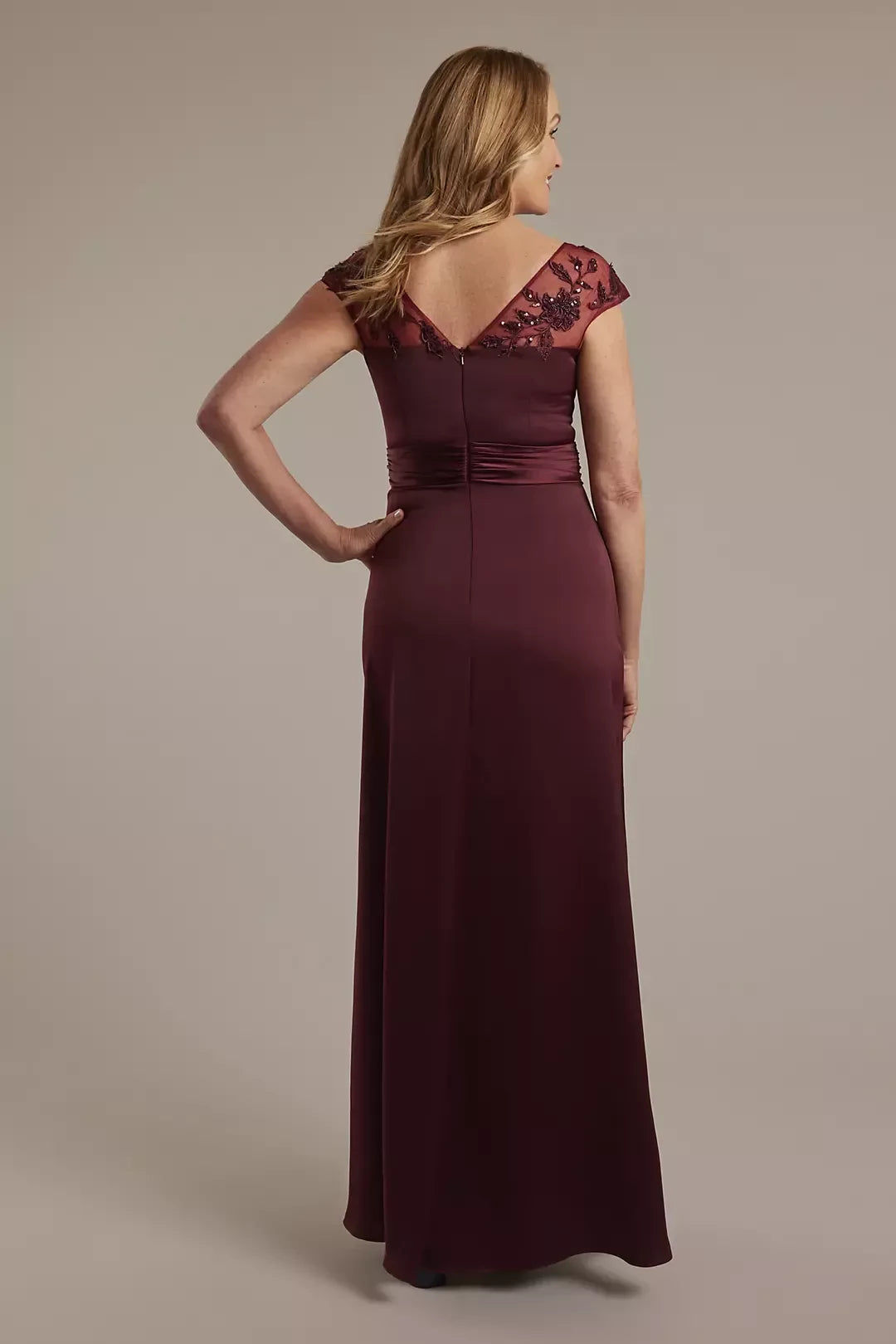 Graceful Sheath Boat Neck Cap Sleeve Lace Back Floor Length Mother of the Bride Dress