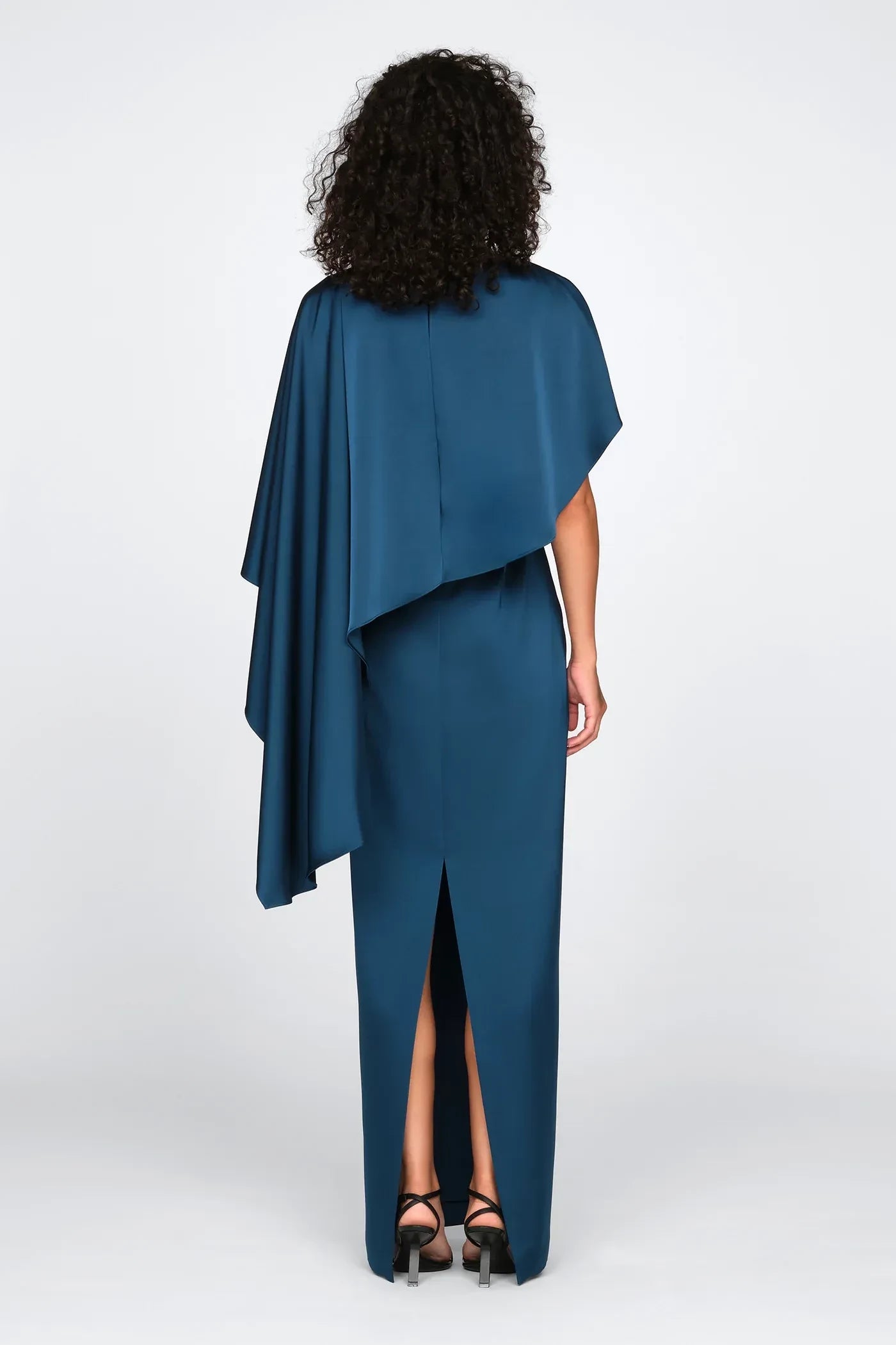 Graceful Sheath Boat Neck Cape Sleeve Draped Back Floor Length Prom Dress