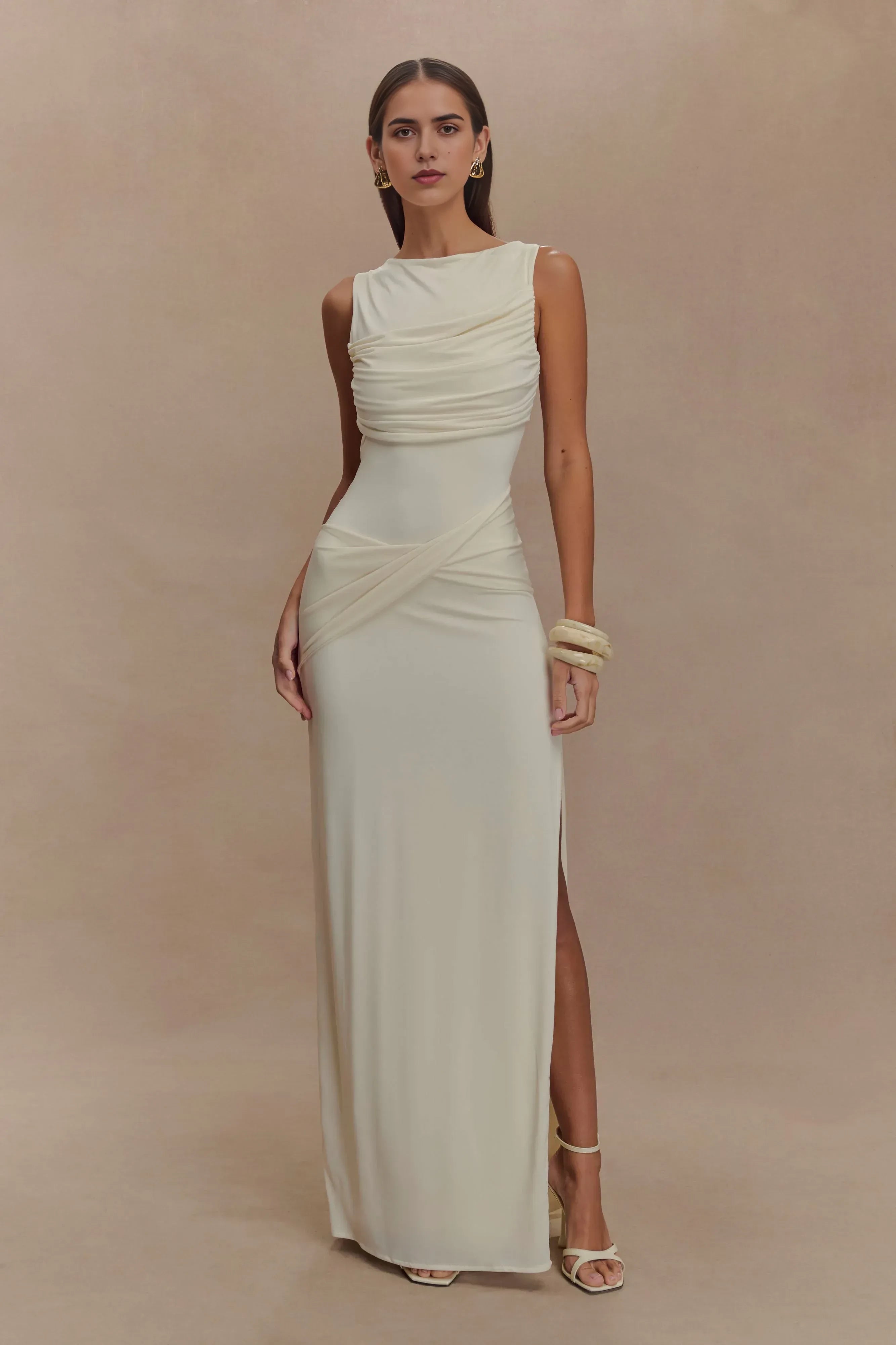 Graceful Sheath Boat Neck Sleeveless Open Back Floor Length Prom Dress