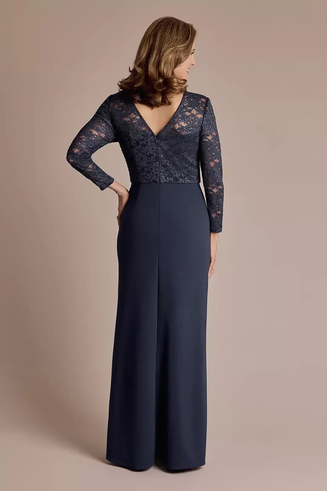 Graceful Sheath Crew Neck Long Sleeve Lace Back Floor Length Mother of the Bride Dress