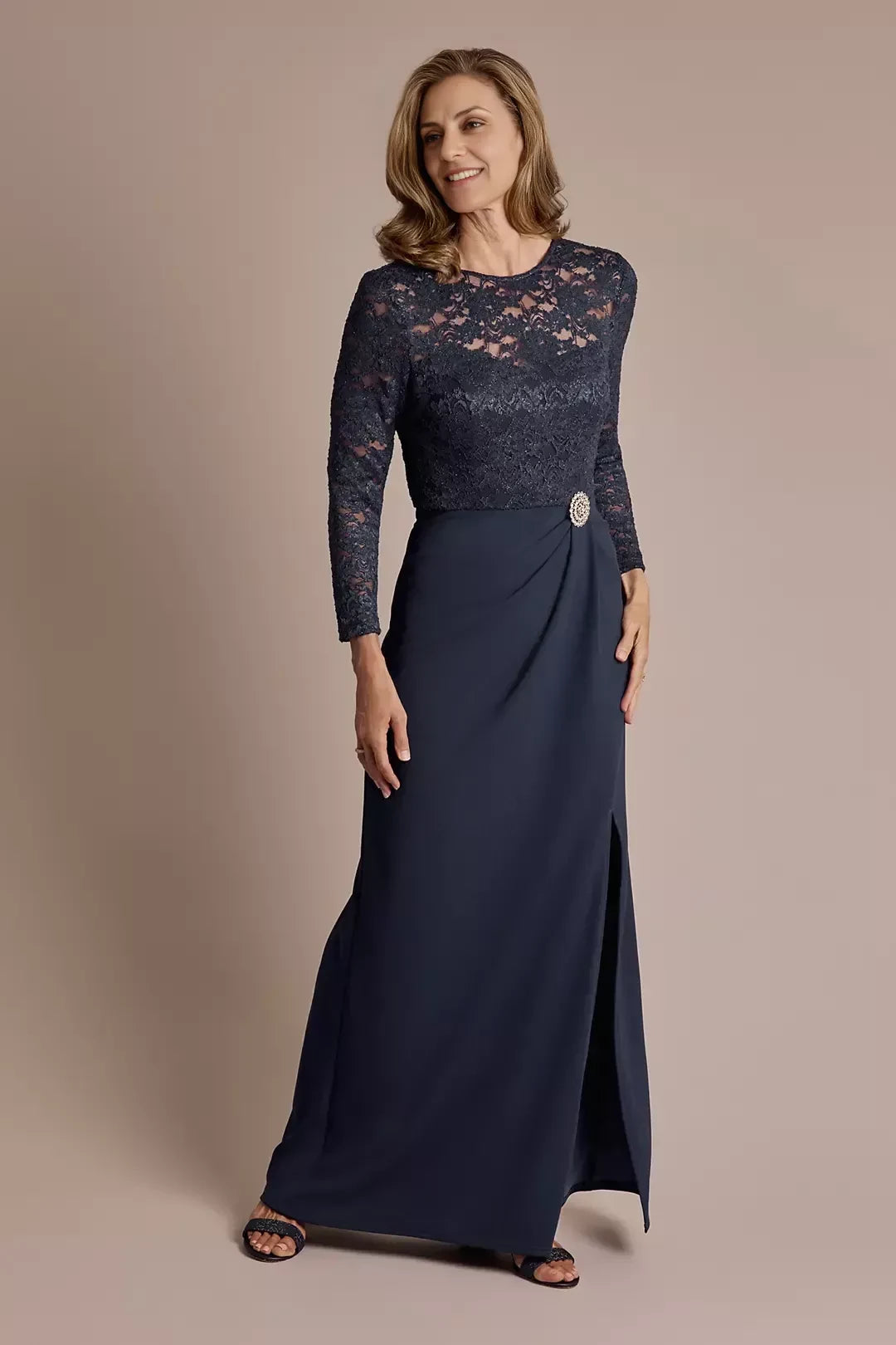 Graceful Sheath Crew Neck Long Sleeve Lace Back Floor Length Mother of the Bride Dress