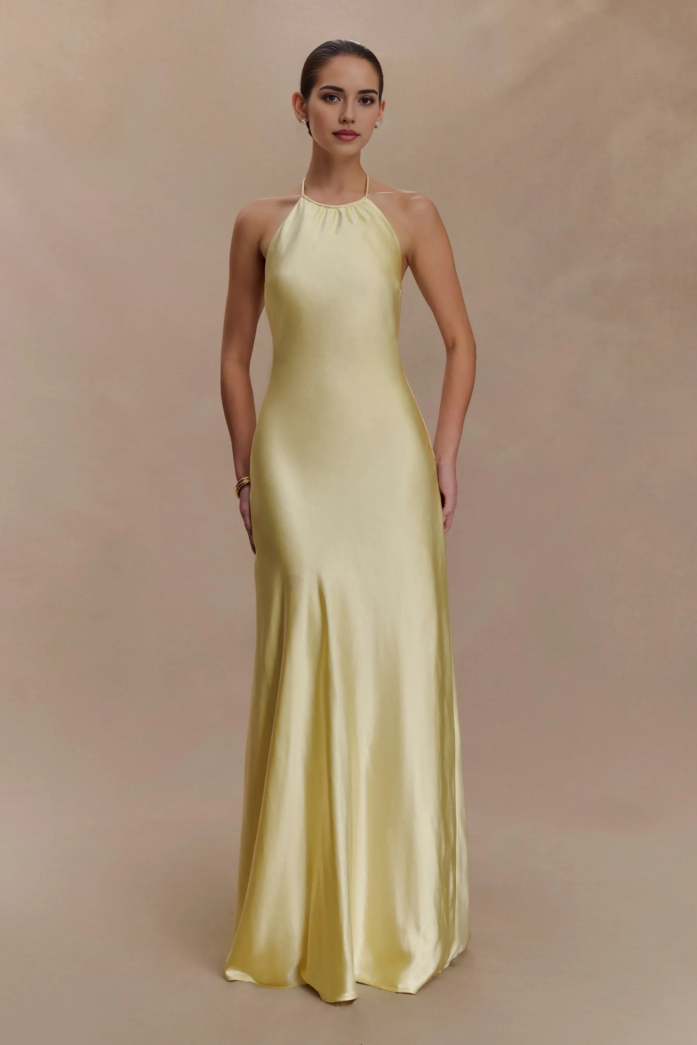 Graceful Sheath Halter Neck Sleeveless Open Back Floor Length Prom Dress